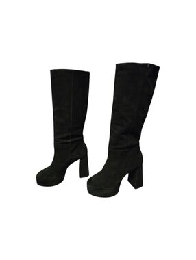 Larroude (Larroudé) Black Biba Platform Knee High Suede Heel Boots Size 11